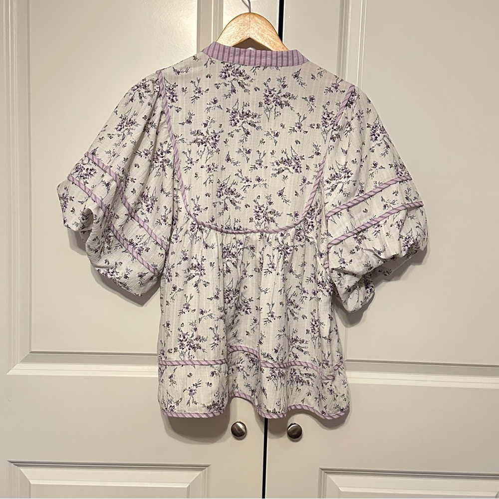 Entro Lavender Floral Puff Sleeve Blouse  large 🎉🎉 SATURDAY FLASH SALE 🎉🎉🎉 - Picture 4 of 4